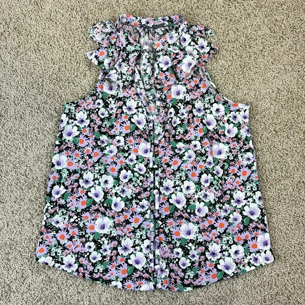 Anthropologie Chalmers purple floral button down tank top sz sm